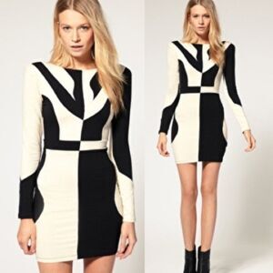 Motel Rocks XS Bodycon Mini Dress ColorBlock Sexy Club Black Abstract Feminine